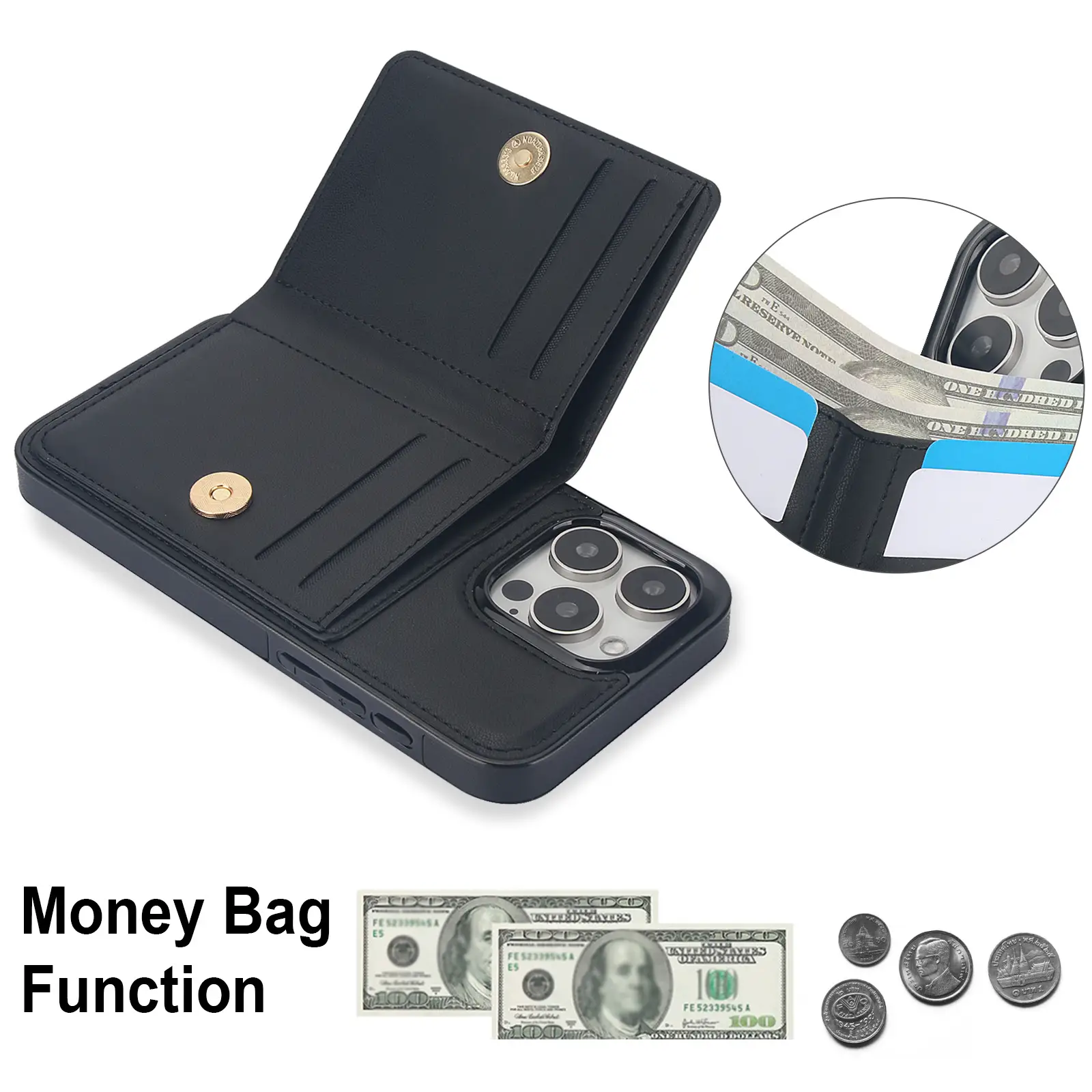 Phone Case With A Flip Card Holder Suitable For Use With A Ring Stand
