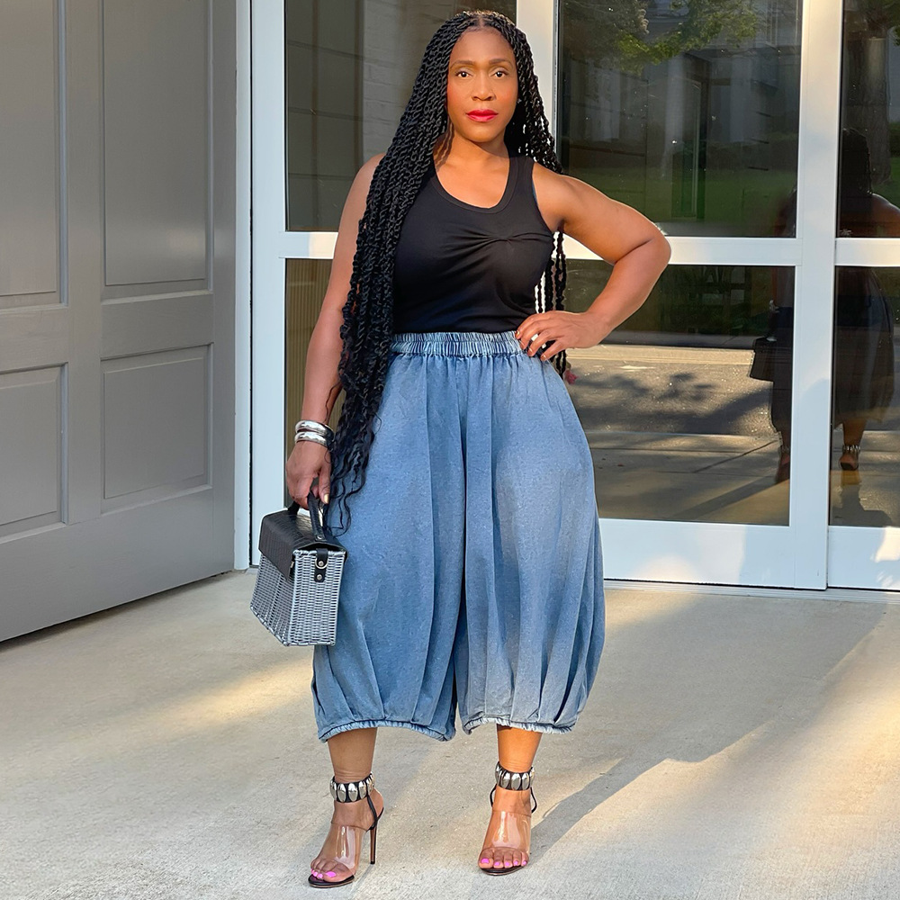 Womens Solid-Color Fashionable Casual Straight Jeans