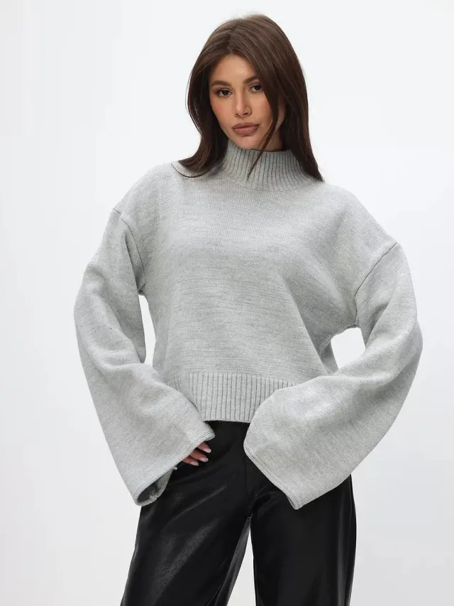 Autumn And Winter Loose Short Solid Color Knitted Top Gray - Shop at LoveMi