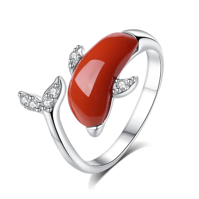 S925 Sterling Silver Gold-plated Southern Red Agate Necklace Dolphin Love Women's Small Cute Suit