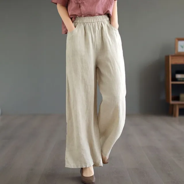 Thin High Waist Loose Artistic Retro Cotton And Linen Straight leg Pants Optic Linen Xl - Shop at LoveMi
