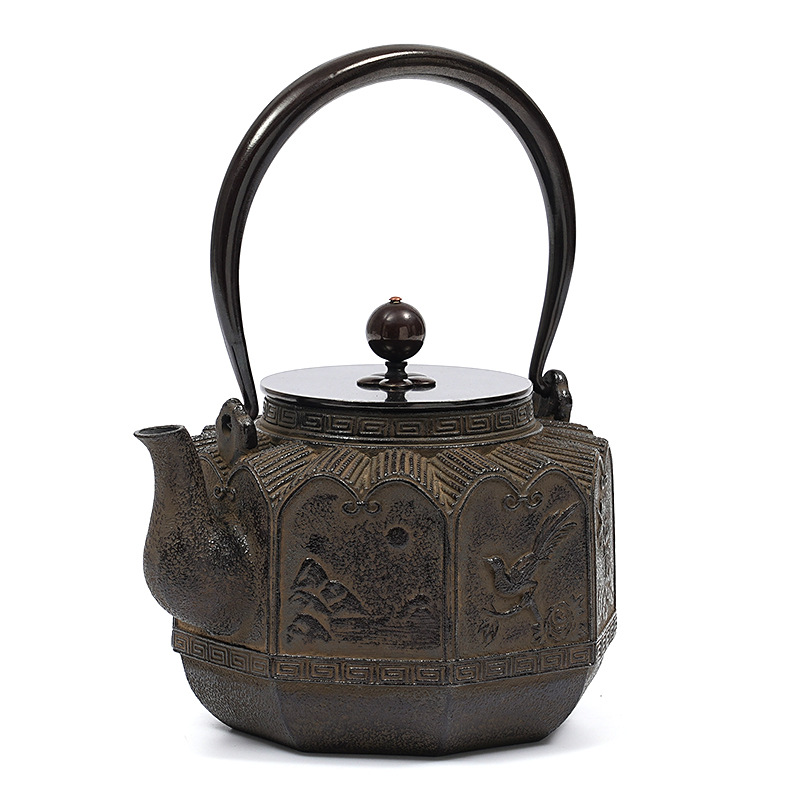 Handmade Uncoated Wealth Comes From Every Direction Iron Teapot