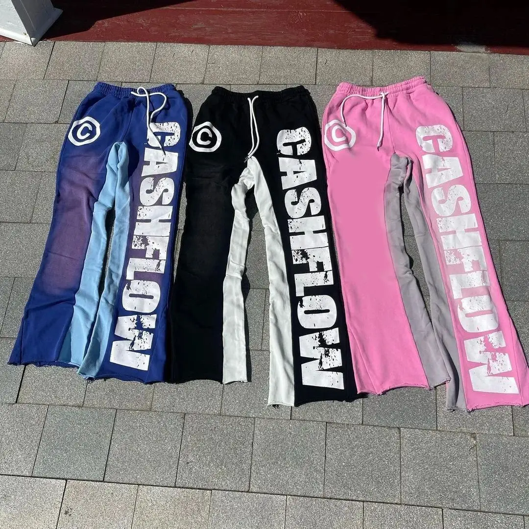 Contrast Color Letter Print Hip Hop Track Pants Straight