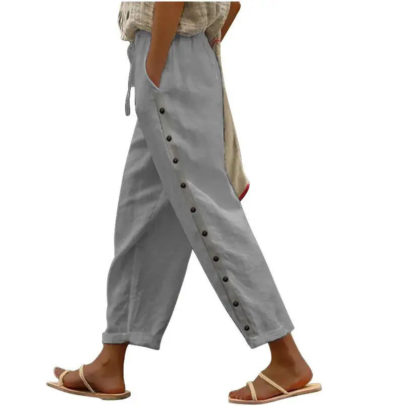 Women's Pants Elastic Waist Loose Casual Cropped Trousers