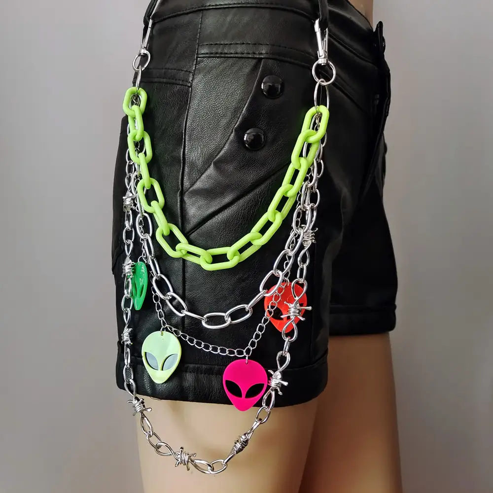 Europe And America Cross Border Ornament Color Fluorescent Plastic Chain Alien Pendant Waist