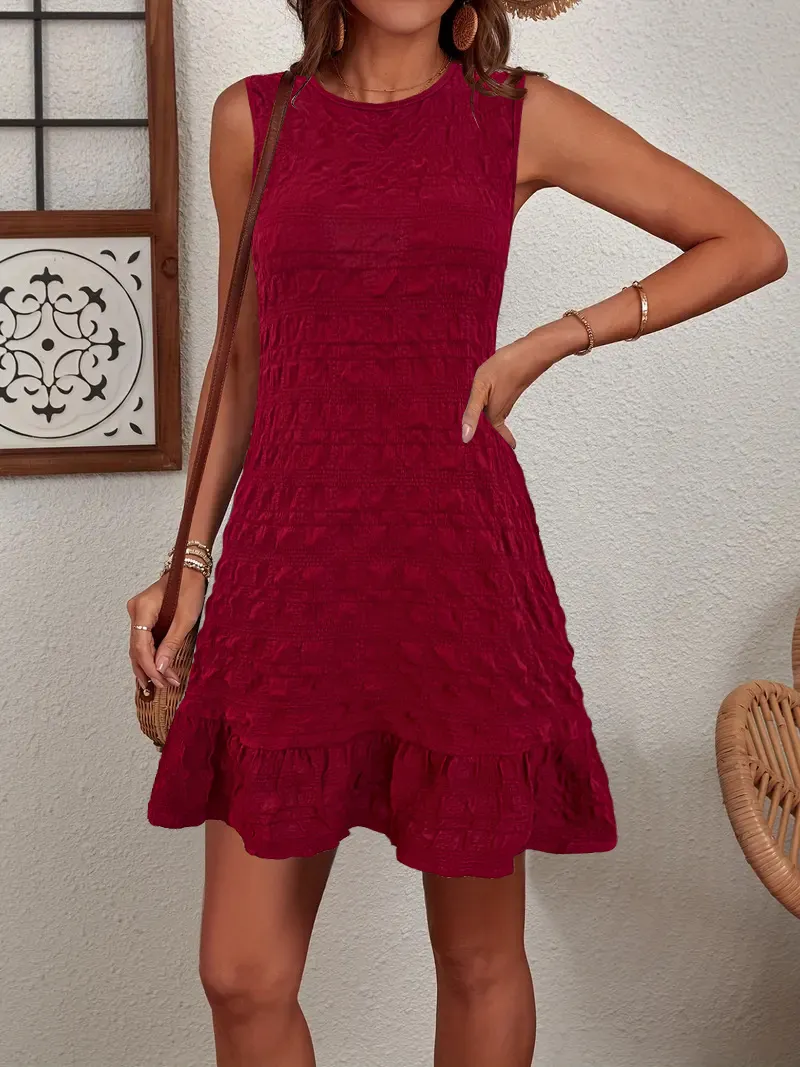 Women's Sleeveless Tie Solid Color Casual Elegant Dress - Red