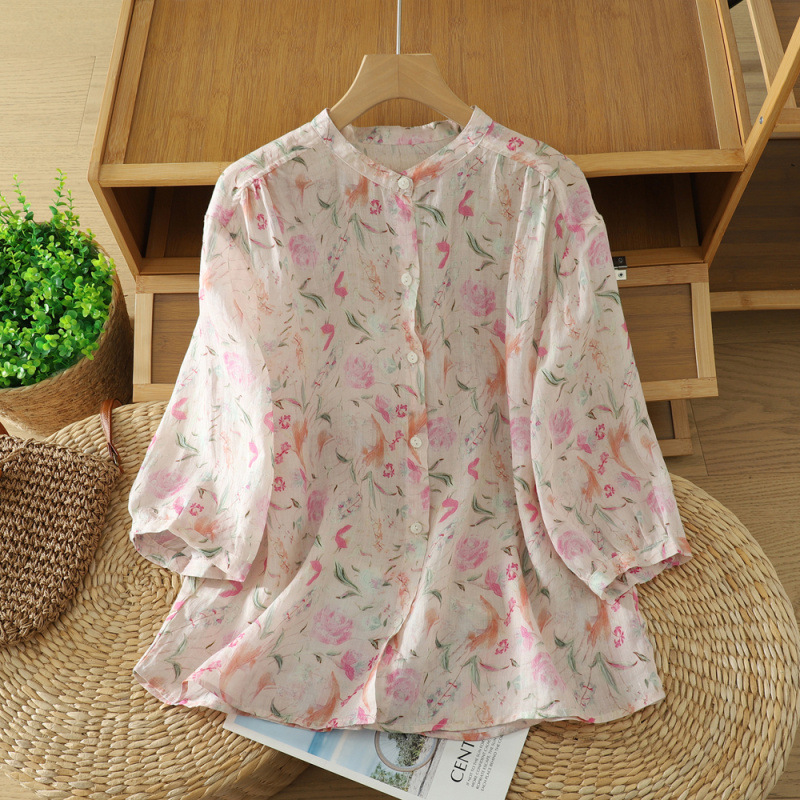 Chinese-style Elegant Loose-fit Figure-flattering Top Vintage Style