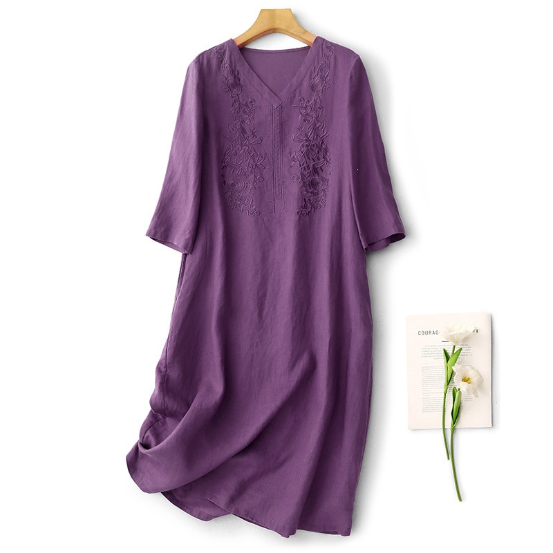 Summer New Loose Plus Size V Neck Dress