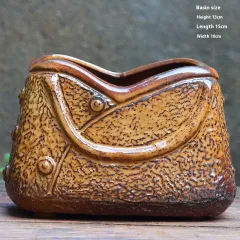 Handmade Coarse Pottery Flowerpot Square Mouth Pottery Pot - Handbag Brown - View 1