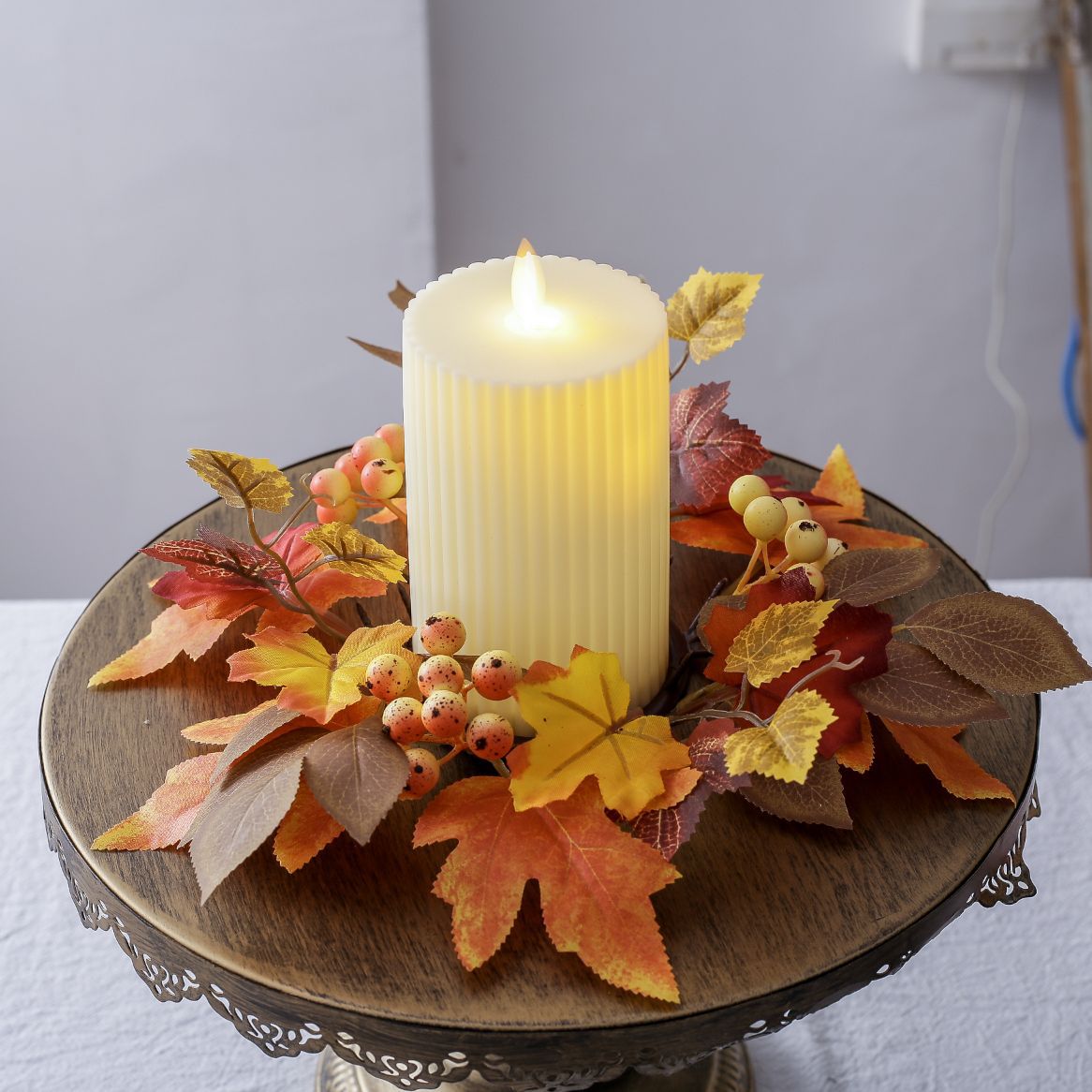 Title 4, Halloween Maple Leaf Candlestick Fruit Candle G...