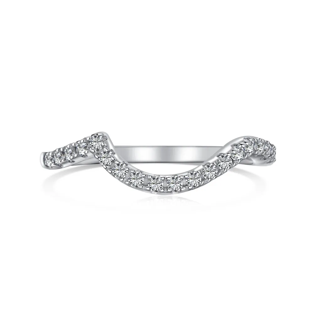 S925 Sterling Silver Ring Female Zircon Inlaid Simple Geometric Letters - Platinum Dy120697Swwh