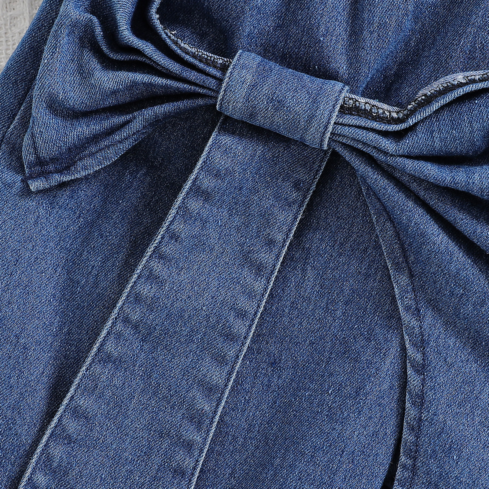 Girls' Denim Suit Vest And Bow Culottes Two-piece Set