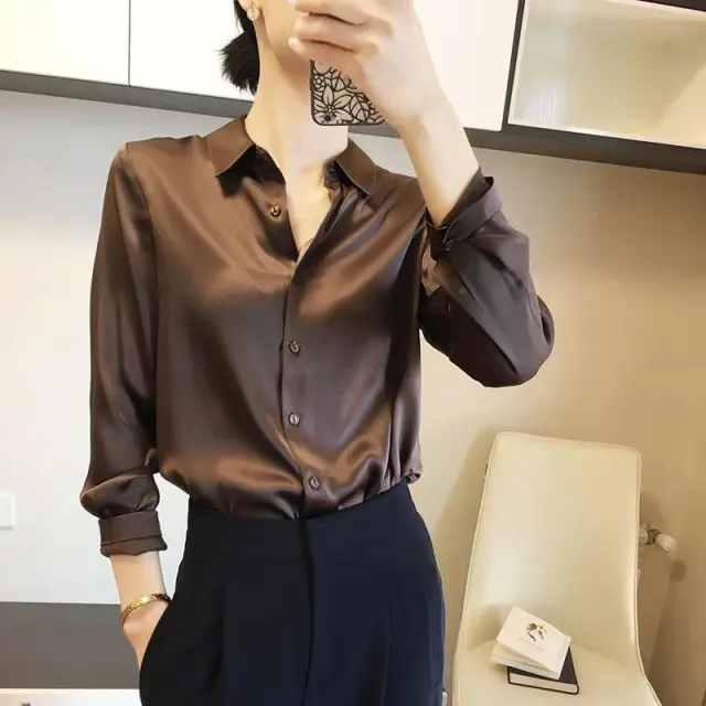 Satin Real Silk Shirt Elegant High end Chocolate 4Xl - Shop at LoveMi
