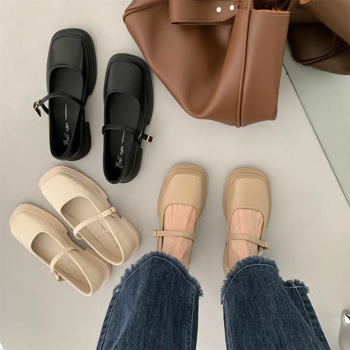 Women's Platform Leather Shoes Round Head British