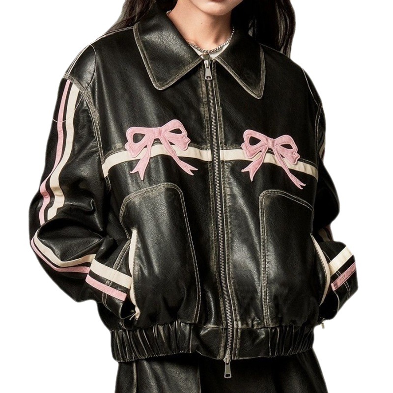 Bow Biker's Leather Jacket Women - Image 5