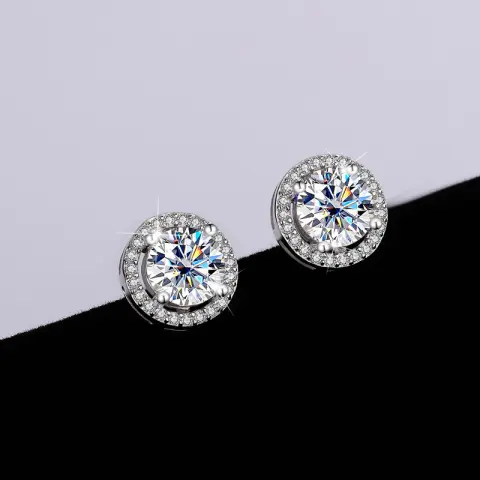 S925 Sterling Silver Genuine Goods Moissanite Round Bag Stud