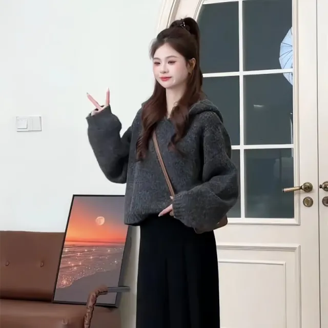 Design Temperament Soft Glutinous Sweater Top Gray - Shop at LoveMi
