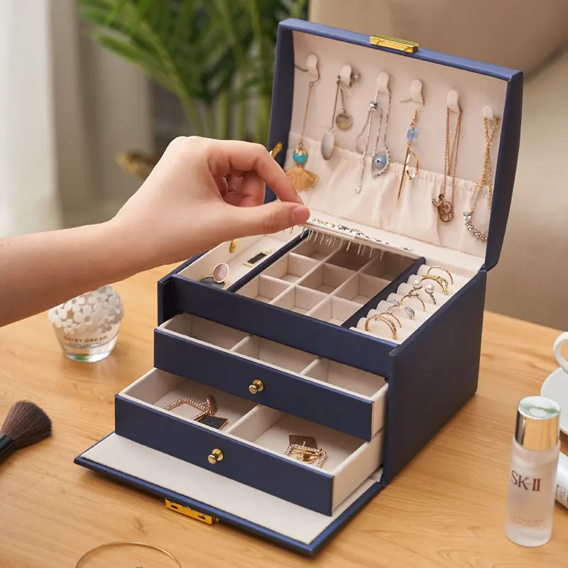 Three-layer Retro Jewelry Box with Lock