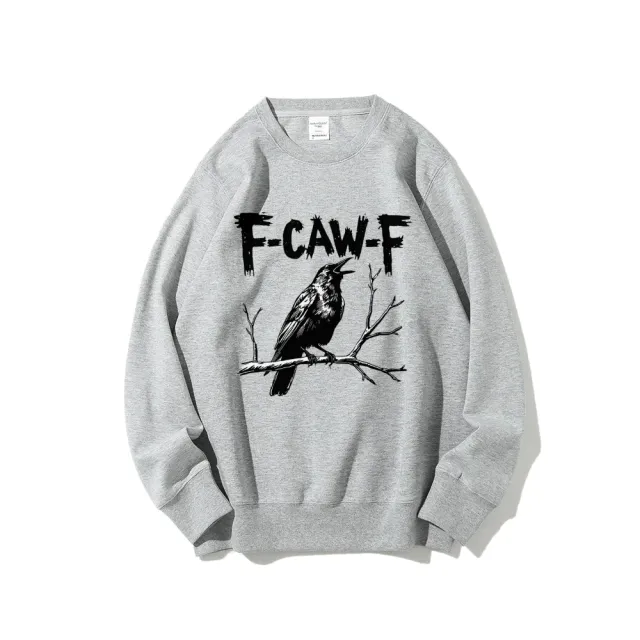 Crow Pattern Printing Autumn New Loose Daily Leisure Men's Women's Pullover Light Gray - Shop at LoveMi