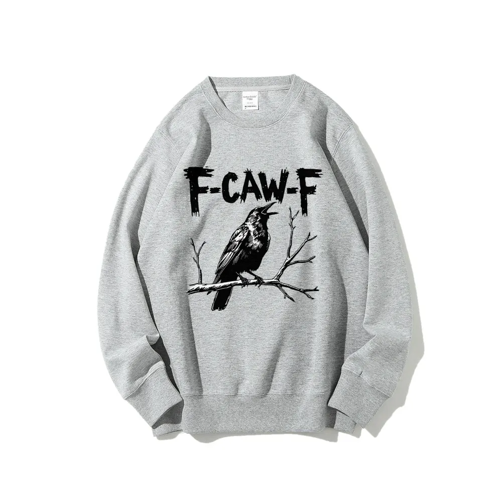Crow Pattern Printing Autumn New Loose Daily Leisure Men's Women's Pullover - Light Gray