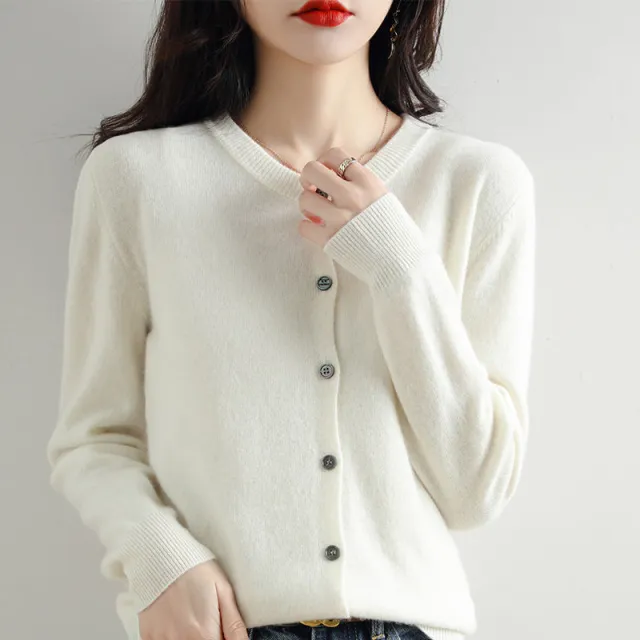 Round Neck Knitted Cardigan Coat For Women White - Shop at LoveMi