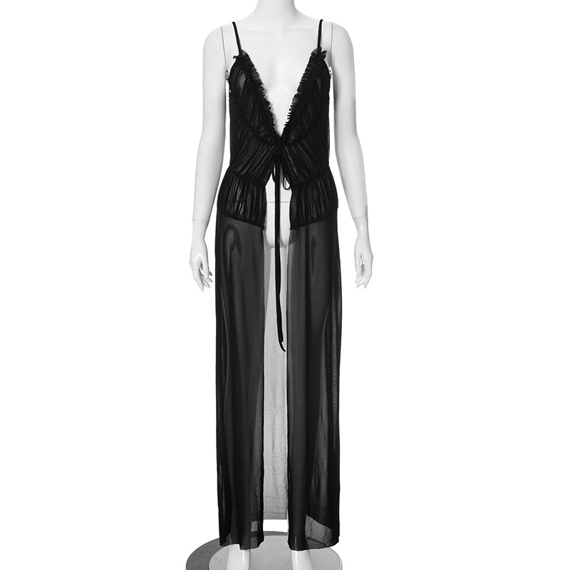 Summer New Pure Color Mesh Sling Tied Top