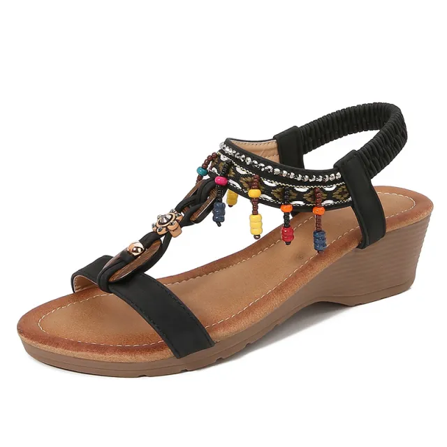 Rhinestone Sandals Korean Style Platform Wedge Women's Shoes Black - Shop at LoveMi