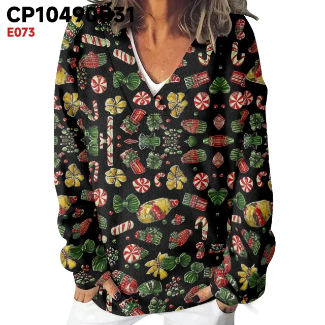 Long Sleeve Fleece Sweatshirt Christmas Pattern Sweater Coat 5 Models L - Shop at LoveMi
