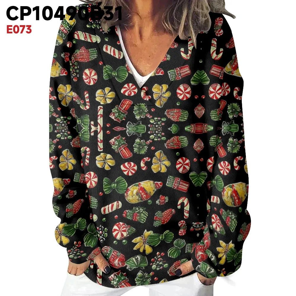 Long Sleeve Fleece Sweatshirt Christmas Pattern Sweater Coat - 5 Models-L