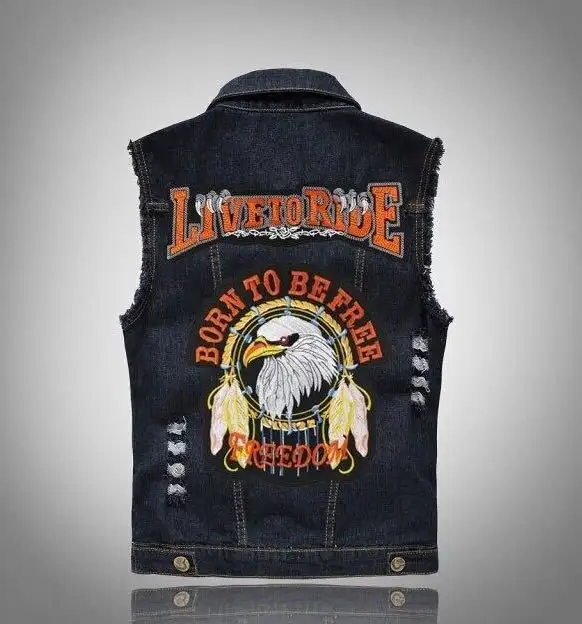 Black Denim Vest Men's Waistcoat Waistcoat Large Size Ripped Vest