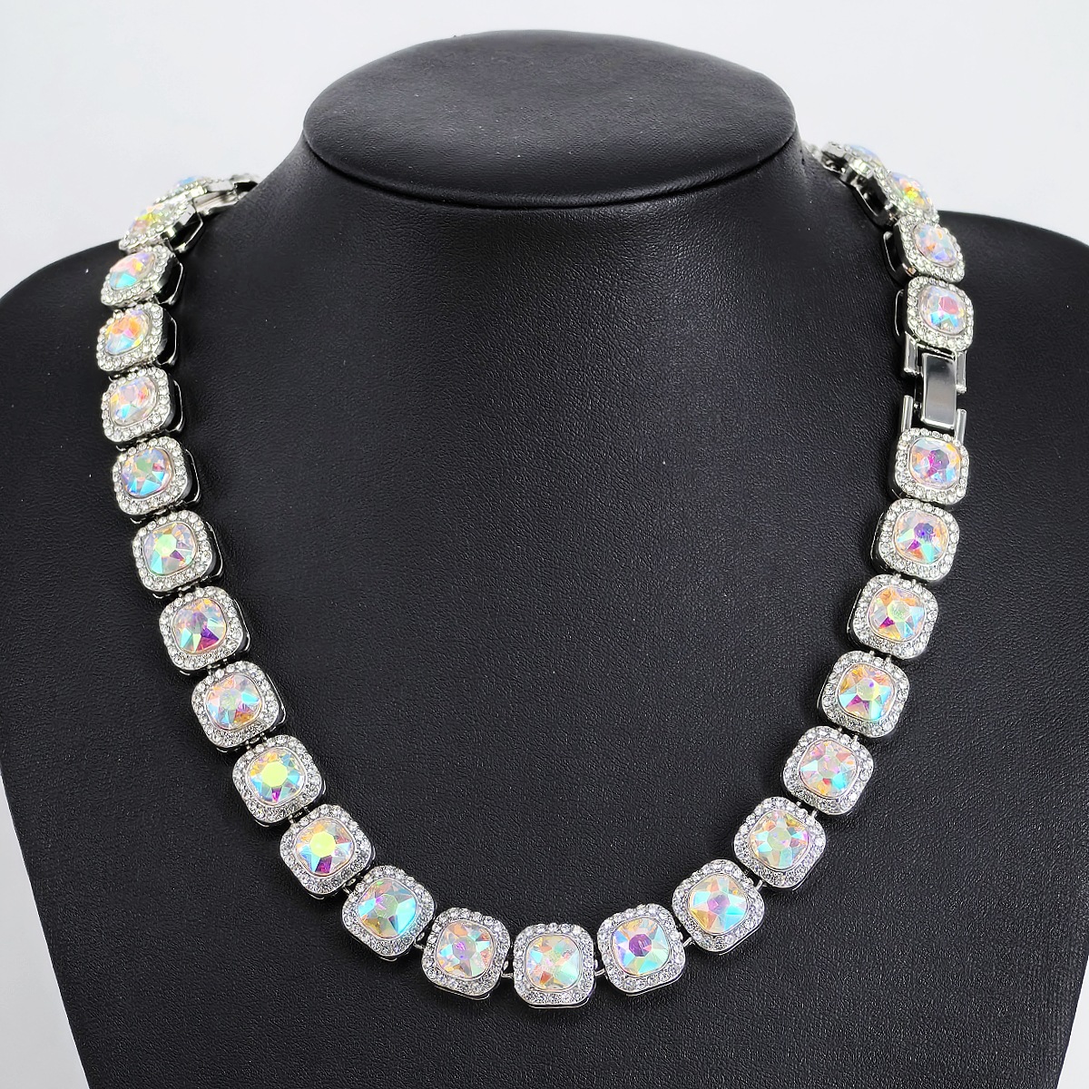 European And American Men's Square Glass Necklace Alloy