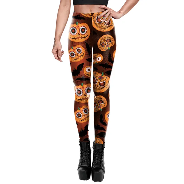 Halloween Pumpkin Bat Print Elastic Yoga Pants B230 1020 L - Shop at LoveMi