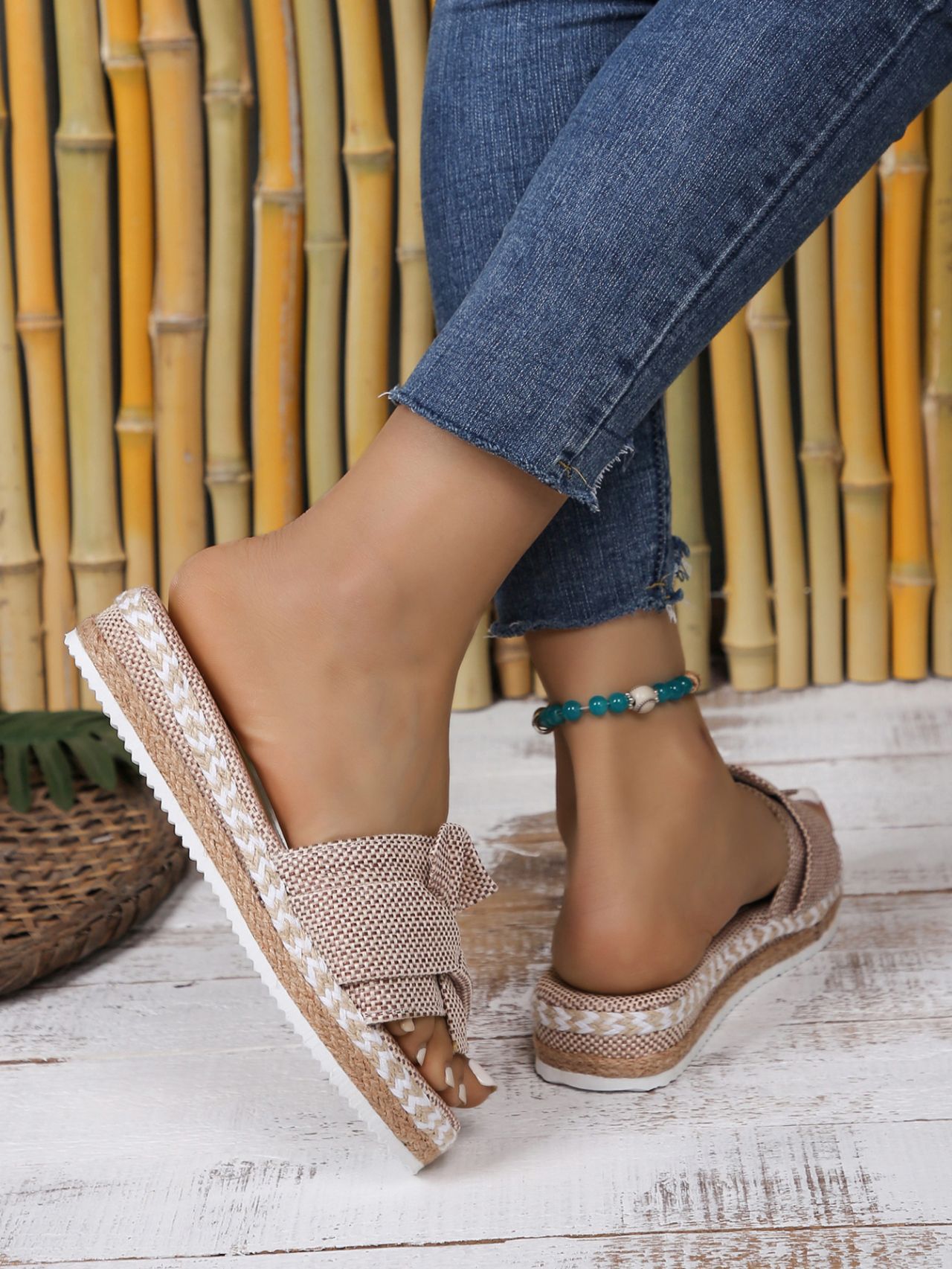 Women's Jute Rope Slippers - Khaki - Sarah Express