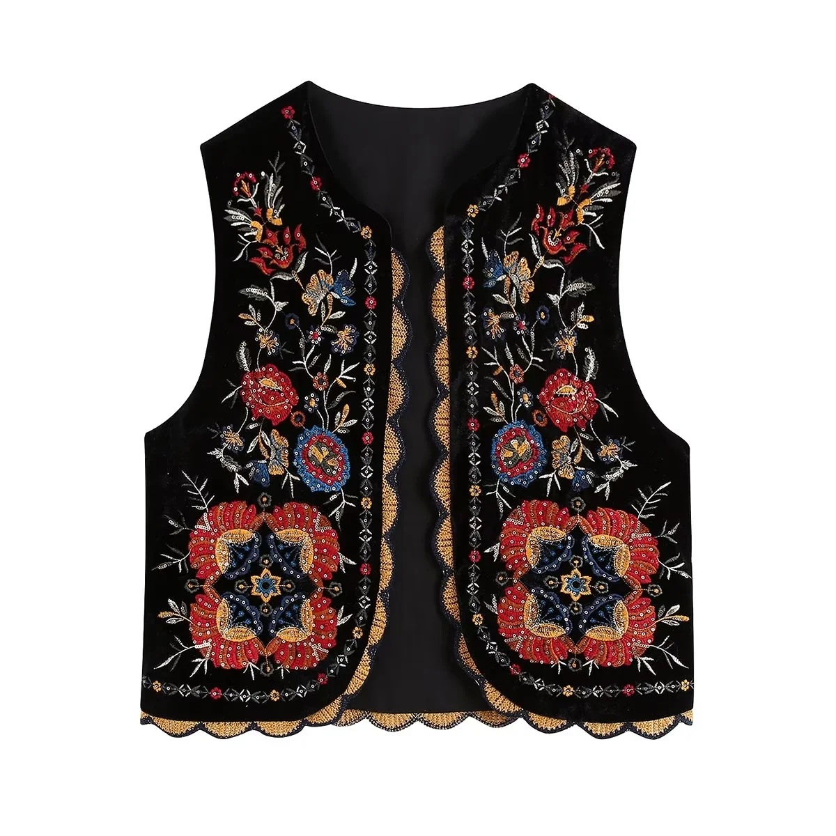 Ethnic Style Sequined Embroidery Vest Jacket Black - Shop at LoveMi