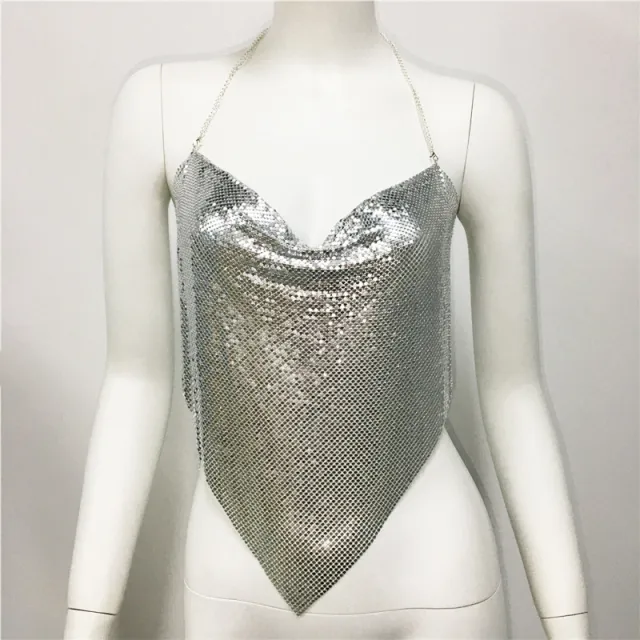 Women's Metal Sequins Sling Non specification Chain Top Silver - Shop at LoveMi