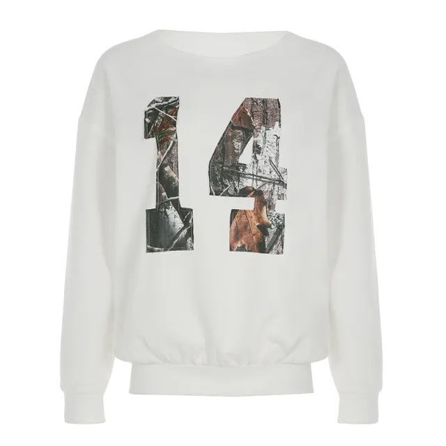 European And American Fashion Patch Frayed Leopard Print Digital Sweater White - Shop at LoveMi