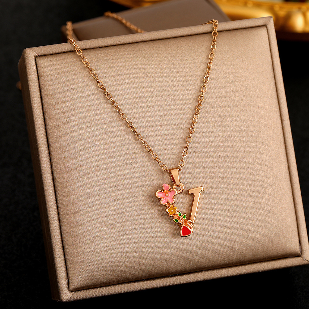 26 English Letters Enamel Elegant Sweet Necklace