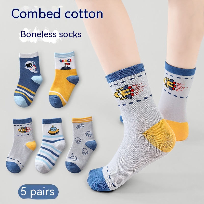 Children's Socks Spring And Autumn Thin Mid-calf Length Solid Color Cotton Socks