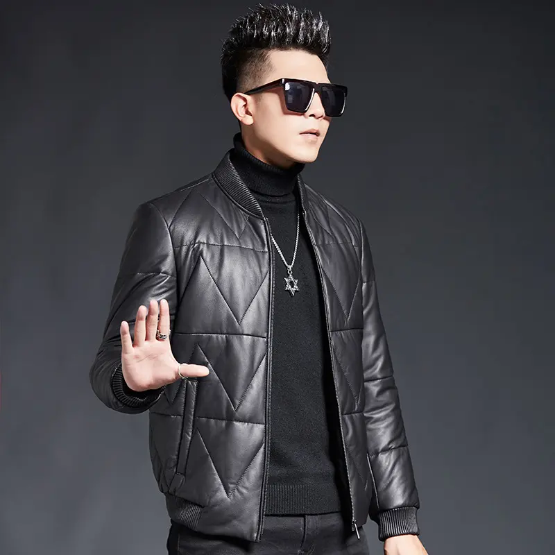 Men's Down Leather Coat Youth Jacket