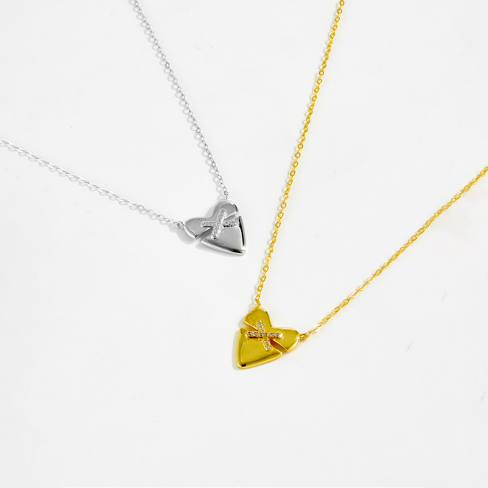 S925 Sterling Silver New Style Heart Cross Pendant Necklace