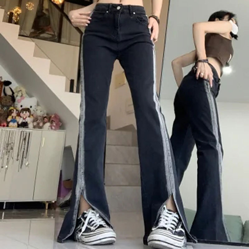 Women's High Waist Black Slit Stretch Jeans Gray - Shop at LoveMi