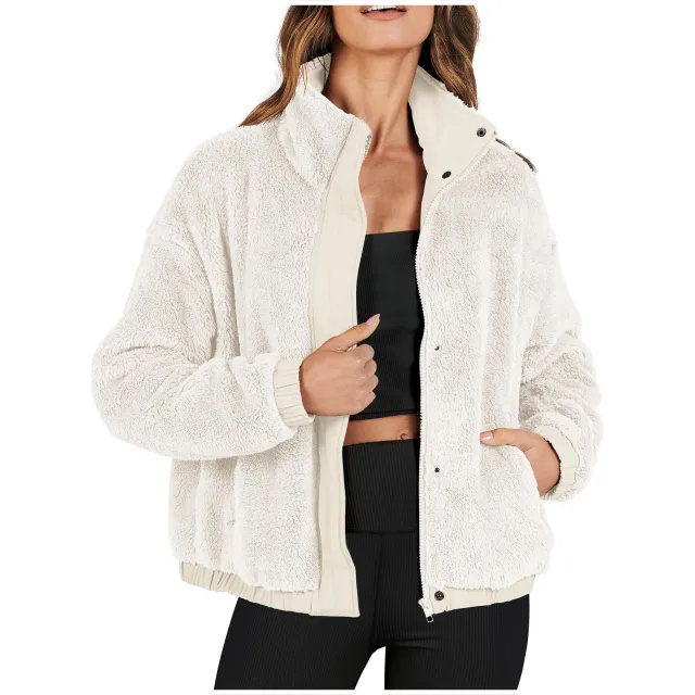 Loose Casual Jacket Soft Plush Warm Jacket White - Shop at LoveMi