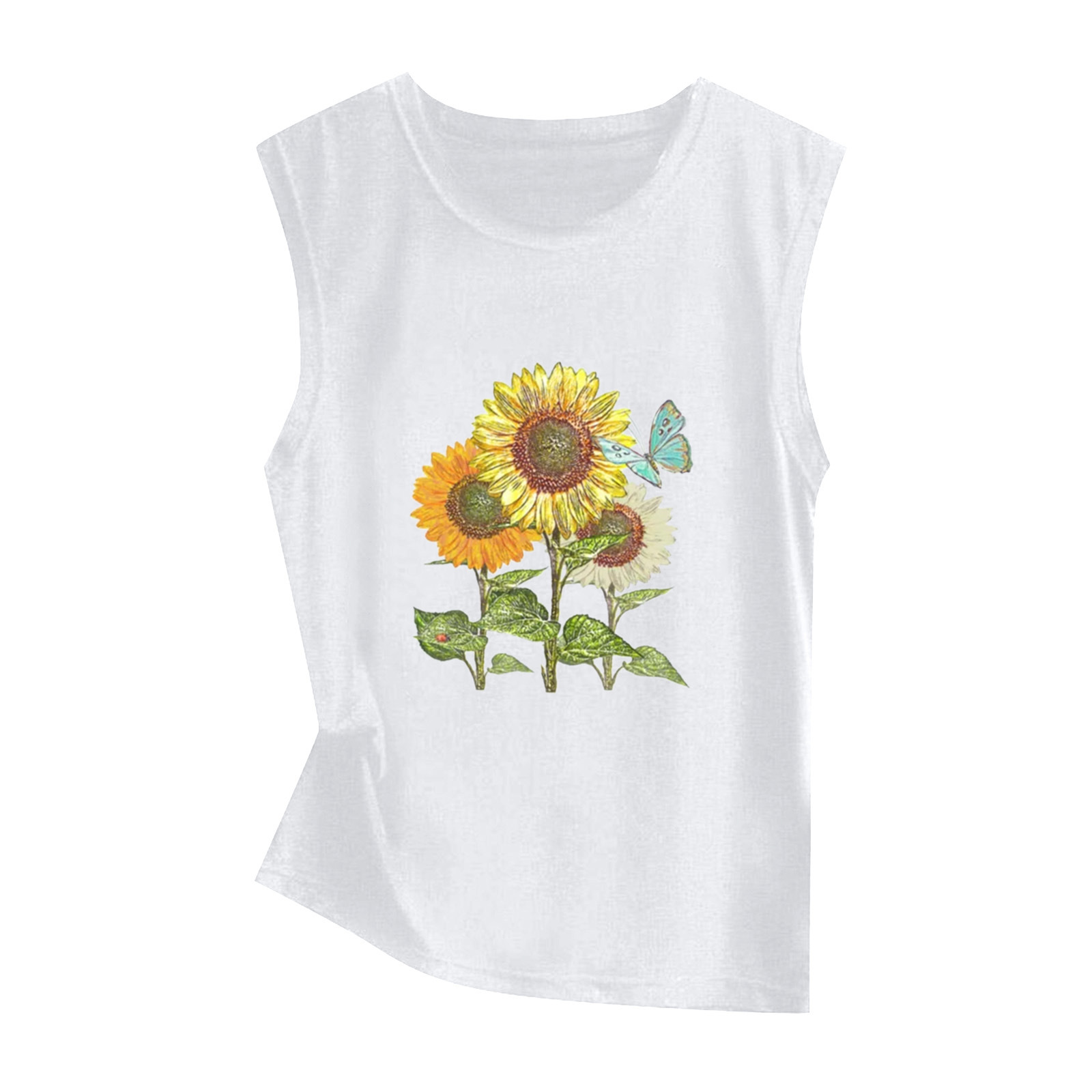 Sunflower Print Sleeveless Women's Vest Butterfly Top 45926 2Xl - Shop at LoveMi