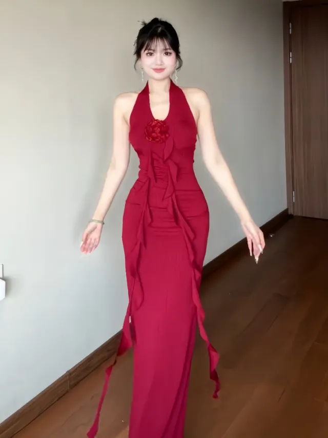 Elegant Summer Waist cinching Gown Designed For A Sophisticated High end Look Red - Shop at LoveMi