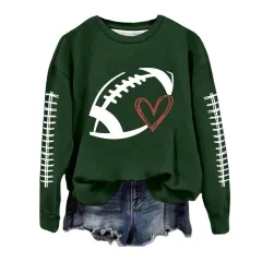Women's Sweatshirt Baseball Uniform Printed Long-sleeved Sweater Sweatshirt - Dark Green - View 1