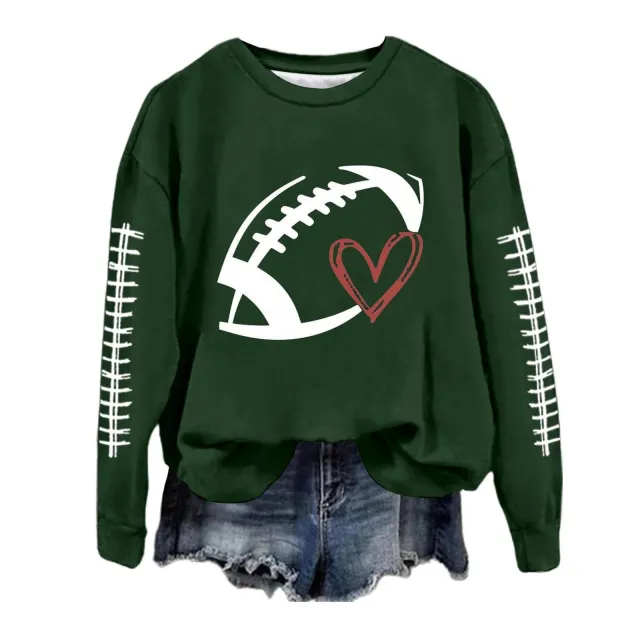 Women's Sweatshirt Baseball Uniform Printed Long sleeved Sweater Sweatshirt Dark Green - Shop at LoveMi