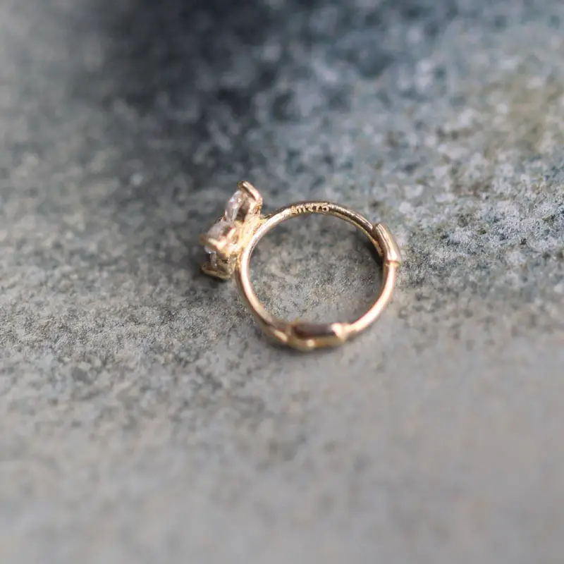 Mini Four-leaf Small Flower Ear Ring Pure 9k Gold Zircon Simple Graceful