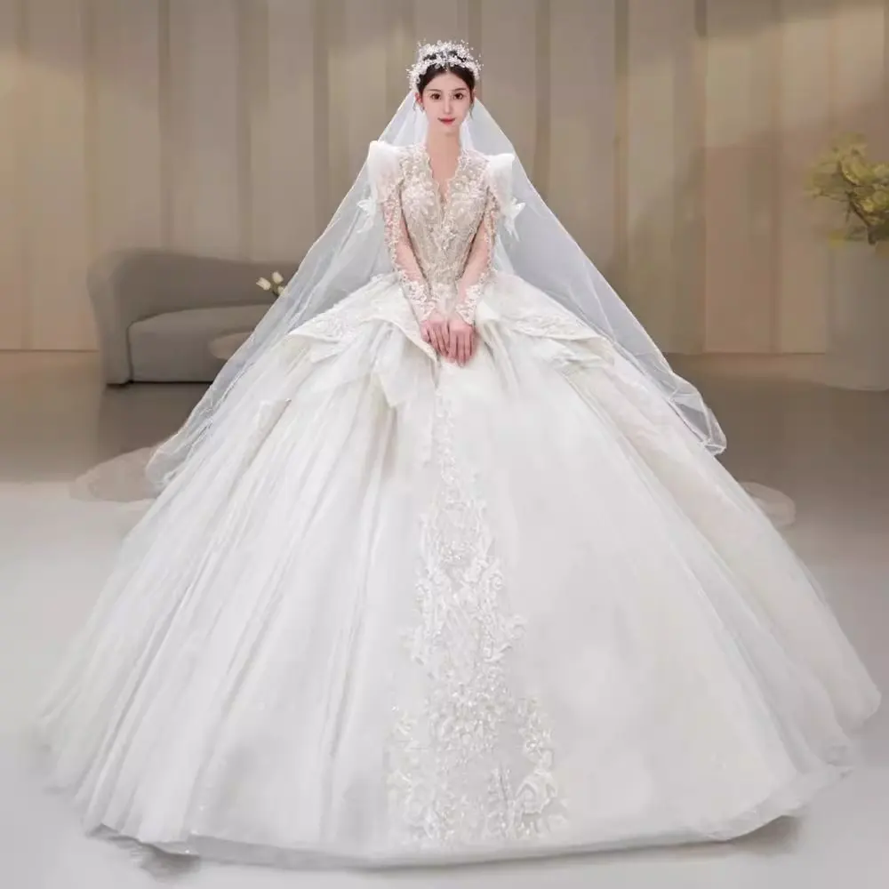 Bride Main Yarn Long Sleeve Heavy Industry Trailing French