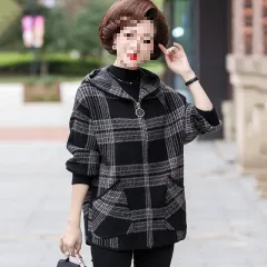 Autumn And Winter Plus Size Plaid Coat - Grey - View 1
