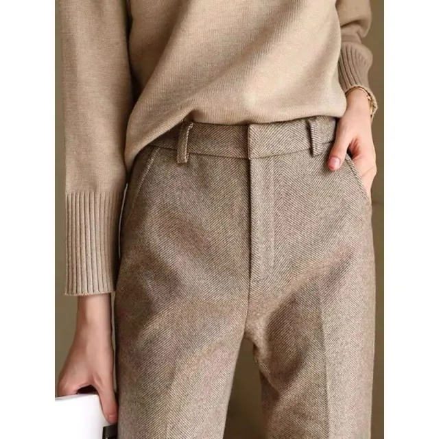 Thickened Wool High waist Wide leg Pants Create A Slimming Brown Coffee Color - Shop at LoveMi